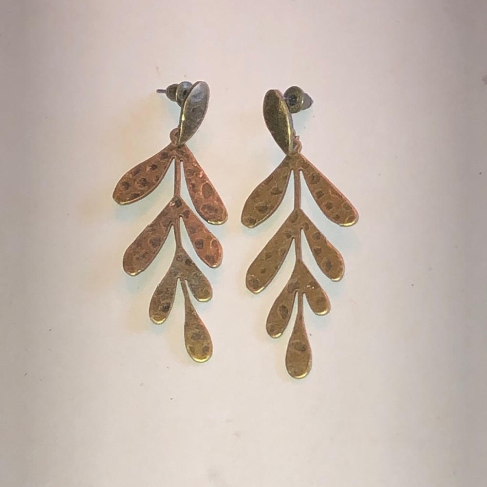 Brass-Tone Leaf Drop Boho Earrings